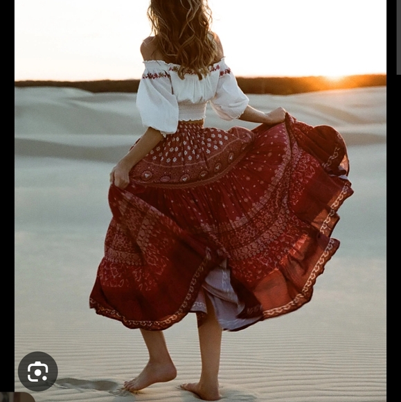 RARE Spell and the gypsy x tuula gypsiana red pattern maxi skirt NWOT SMALL - Picture 2 of 5